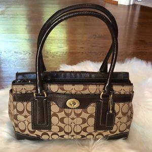 COACH HAMPTON CHOCOLATE BROWN CANVAS SATCHEL